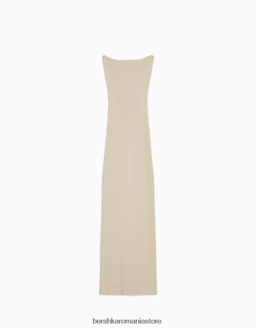 Bershka femei rochie midi cu decolteu bandeau bej Z86D42 îmbrăcăminte