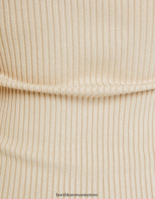 Bershka femei rochie midi cu decolteu bandeau bej Z86D42 îmbrăcăminte