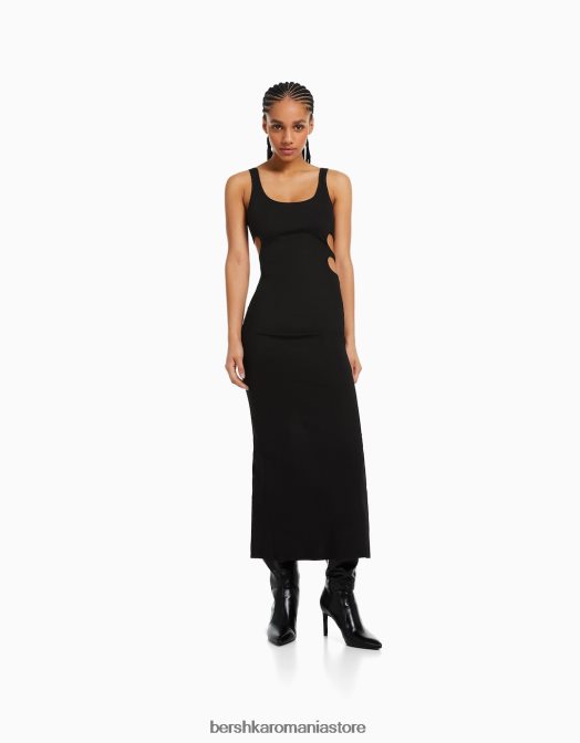 Bershka femei rochie midi cu decupaj negru Z86D232 îmbrăcăminte