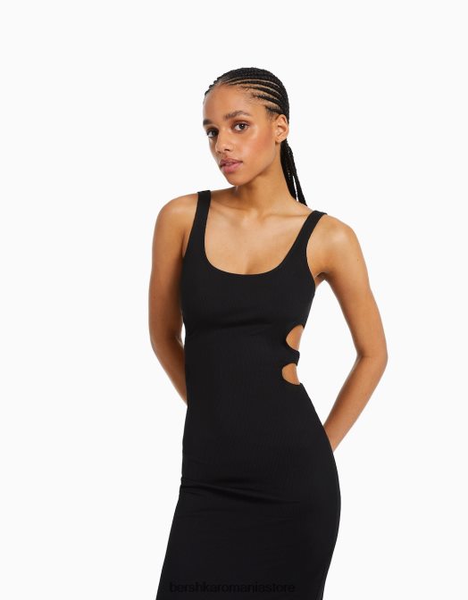 Bershka femei rochie midi cu decupaj negru Z86D232 îmbrăcăminte