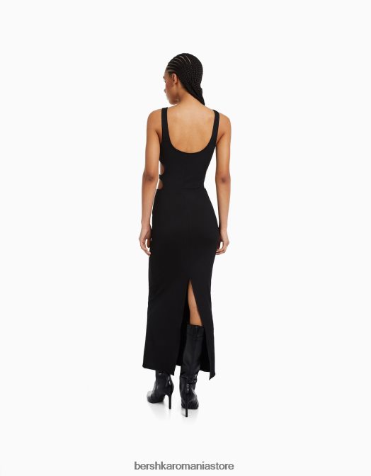 Bershka femei rochie midi cu decupaj negru Z86D232 îmbrăcăminte