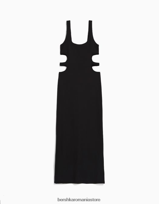 Bershka femei rochie midi cu decupaj negru Z86D232 îmbrăcăminte