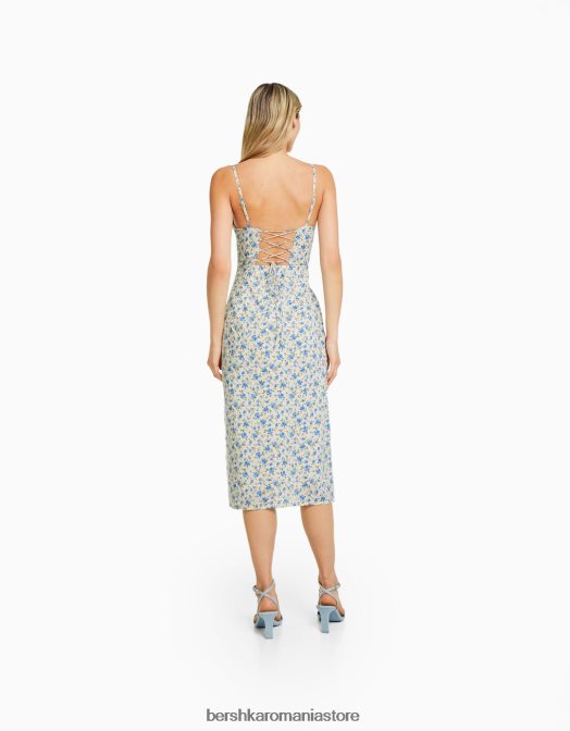 Bershka femei rochie midi cu imprimeu floral cu bretele si siret la spate multicolor Z86D179 îmbrăcăminte