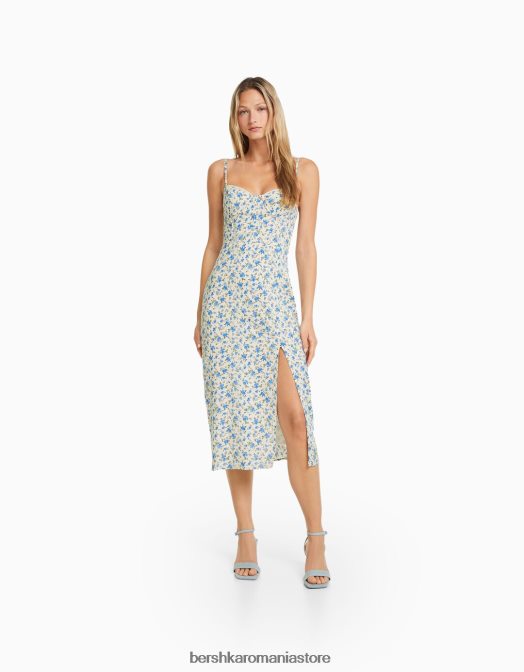 Bershka femei rochie midi cu imprimeu floral cu bretele si siret la spate multicolor Z86D1927 îmbrăcăminte