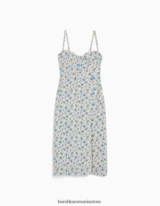 Bershka femei rochie midi cu imprimeu floral cu bretele si siret la spate multicolor Z86D1927 îmbrăcăminte