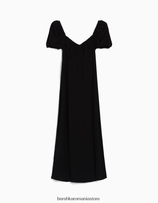 Bershka femei rochie midi cu maneca scurta negru Z86D217 îmbrăcăminte