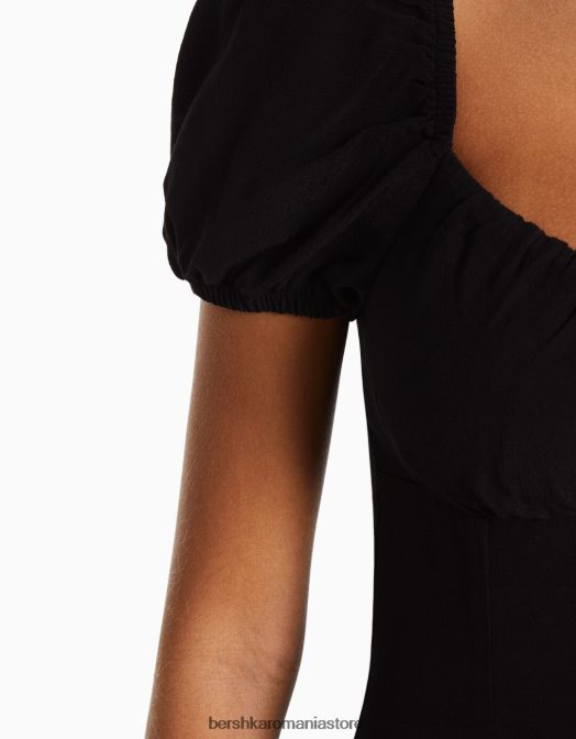 Bershka femei rochie midi cu maneca scurta negru Z86D217 îmbrăcăminte
