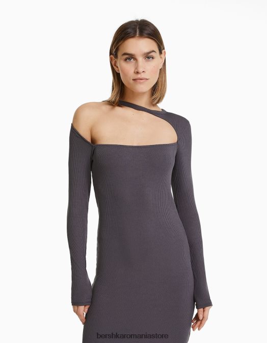 Bershka femei rochie midi cu maneci lungi si decolteu asimetric exclusiv Z86D257 îmbrăcăminte