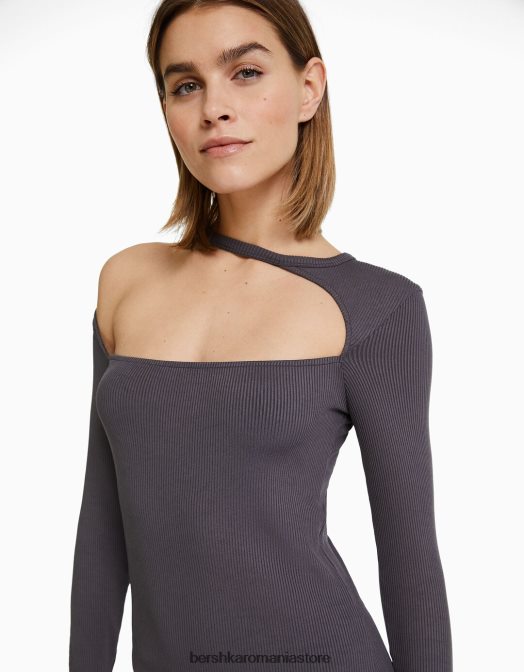 Bershka femei rochie midi cu maneci lungi si decolteu asimetric exclusiv Z86D257 îmbrăcăminte