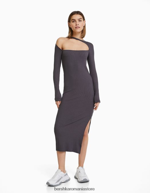 Bershka femei rochie midi cu maneci lungi si decolteu asimetric exclusiv Z86D257 îmbrăcăminte