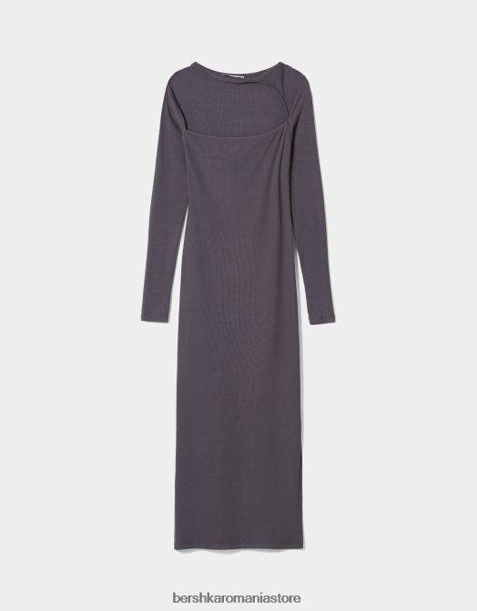 Bershka femei rochie midi cu maneci lungi si decolteu asimetric exclusiv Z86D257 îmbrăcăminte