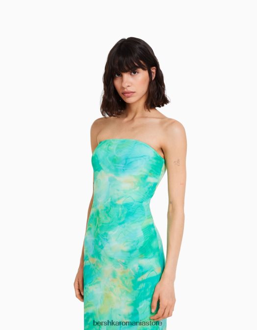 Bershka femei rochie midi cu umeri scoși cu imprimeu albastru Z86D93 îmbrăcăminte