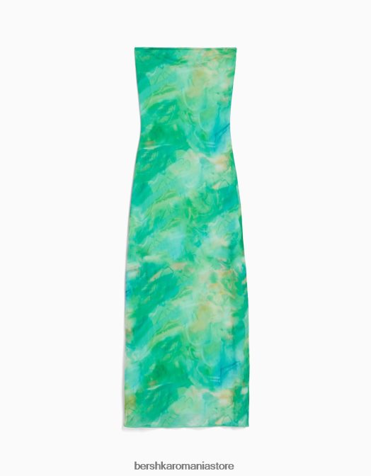 Bershka femei rochie midi cu umeri scoși cu imprimeu albastru Z86D93 îmbrăcăminte