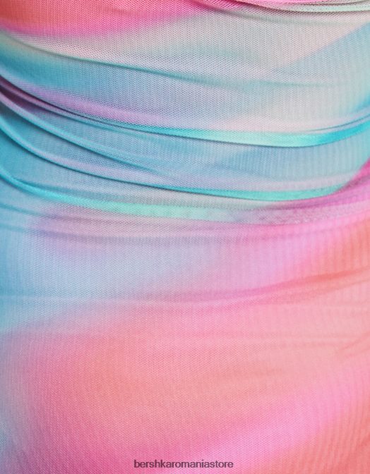 Bershka femei rochie midi cu umeri scoși cu imprimeu roz Z86D94 îmbrăcăminte