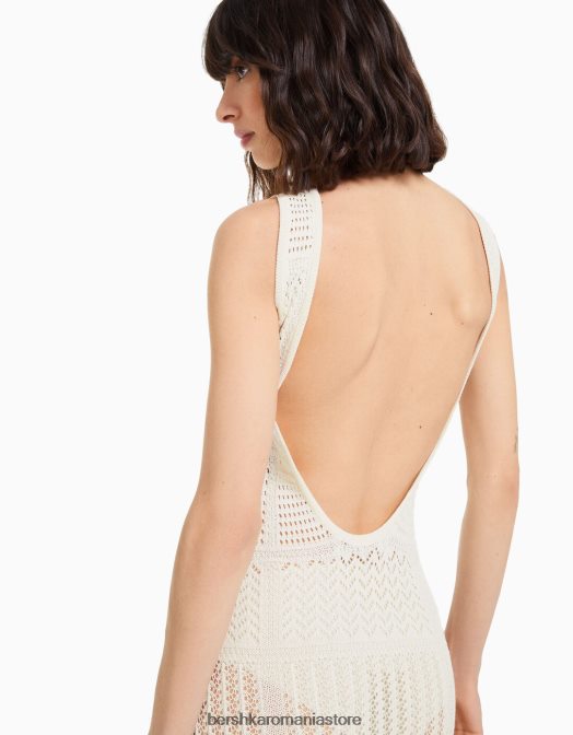 Bershka femei rochie midi decupată cu spatele deschis cremă Z86D1852 îmbrăcăminte