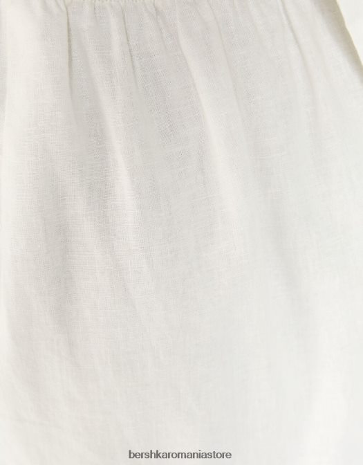 Bershka femei rochie midi din amestec de in cu bretele alb Z86D76 îmbrăcăminte