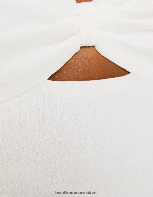 Bershka femei rochie midi din amestec de in cu bretele alb Z86D77 îmbrăcăminte