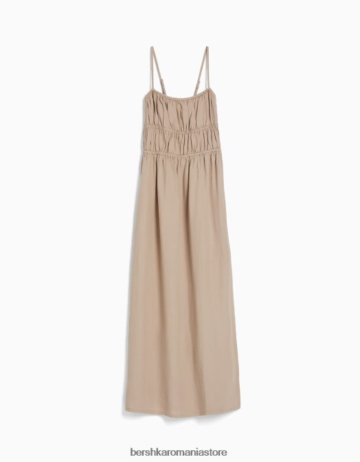 Bershka femei rochie midi din amestec de in cu bretele cămilă Z86D14 îmbrăcăminte