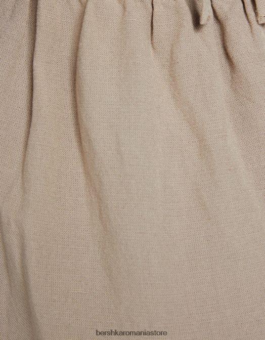 Bershka femei rochie midi din amestec de in cu bretele cămilă Z86D14 îmbrăcăminte