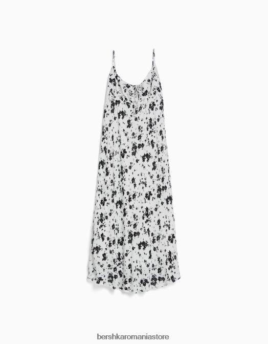 Bershka femei rochie midi din crepon cu bretele alb negru Z86D65 îmbrăcăminte