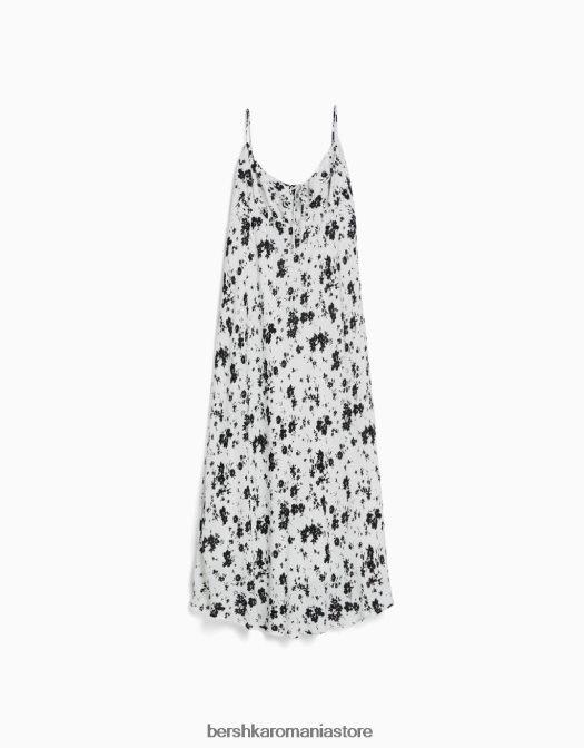 Bershka femei rochie midi din crepon cu bretele alb negru Z86D74 îmbrăcăminte
