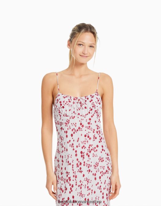 Bershka femei rochie midi din crepon cu bretele cu imprimeu cremă Z86D88 îmbrăcăminte