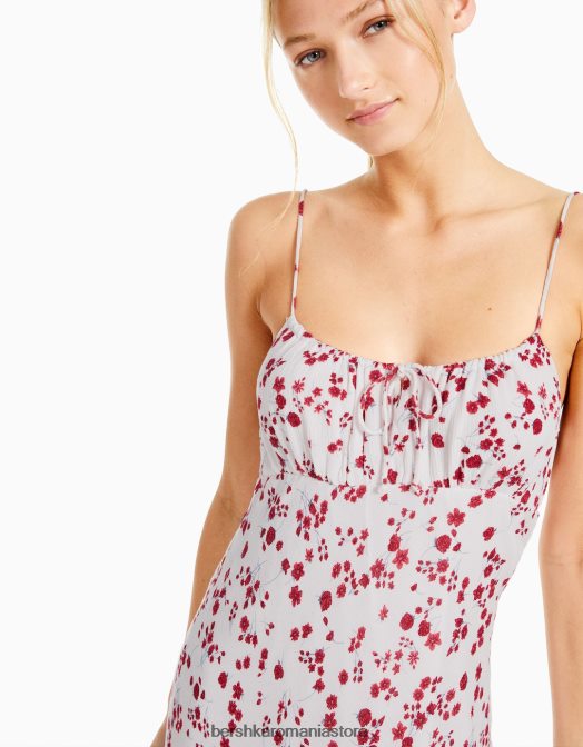 Bershka femei rochie midi din crepon cu bretele cu imprimeu cremă Z86D88 îmbrăcăminte