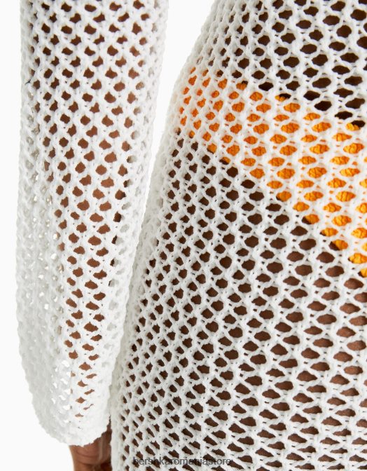 Bershka femei rochie midi din plasă cu mânecă lungă cremă Z86D999 îmbrăcăminte