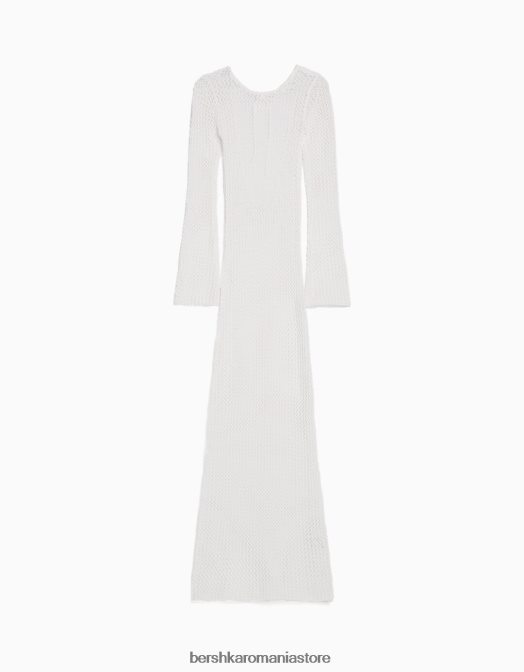 Bershka femei rochie midi din plasă cu mânecă lungă și spate deschis cremă Z86D189 îmbrăcăminte