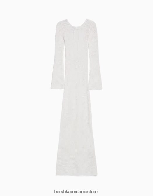 Bershka femei rochie midi din plasă cu mânecă lungă și spate deschis cremă Z86D998 îmbrăcăminte