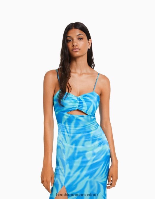 Bershka femei rochie midi din satin imprimat cu bretele multicolor Z86D159 îmbrăcăminte