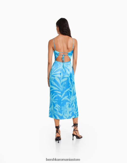 Bershka femei rochie midi din satin imprimat cu bretele multicolor Z86D159 îmbrăcăminte