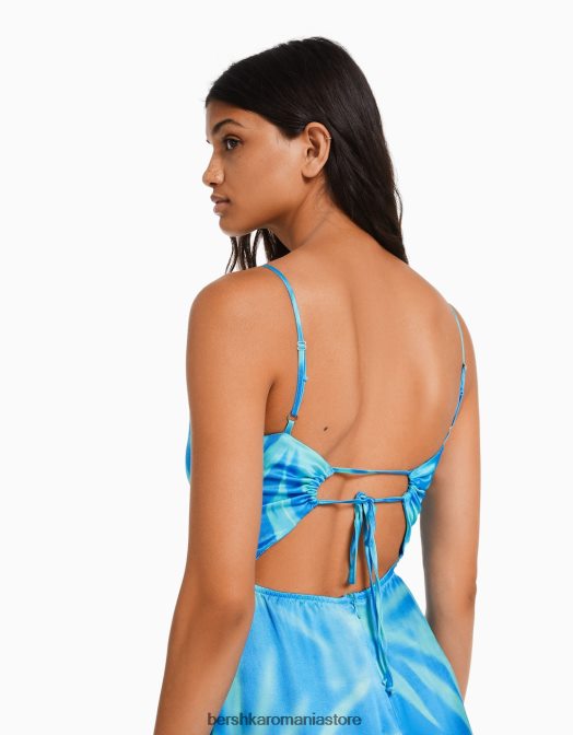 Bershka femei rochie midi din satin imprimat cu bretele multicolor Z86D159 îmbrăcăminte