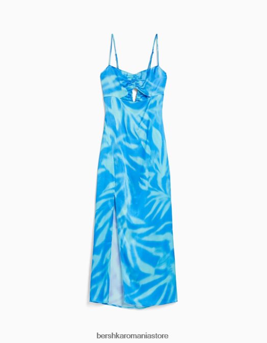 Bershka femei rochie midi din satin imprimat cu bretele multicolor Z86D159 îmbrăcăminte