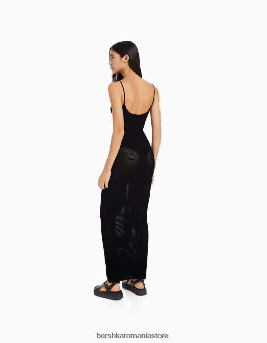 Bershka femei rochie midi din tricot cu bretele negru Z86D171 îmbrăcăminte