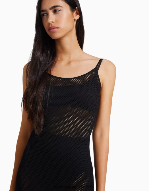 Bershka femei rochie midi din tricot cu bretele negru Z86D171 îmbrăcăminte