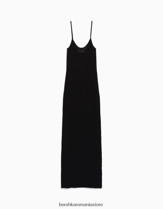 Bershka femei rochie midi din tricot cu bretele negru Z86D171 îmbrăcăminte