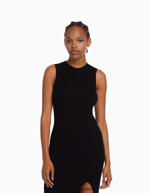 Bershka femei rochie midi din tricot fără mâneci negru Z86D221 îmbrăcăminte