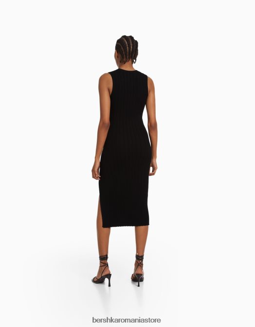 Bershka femei rochie midi din tricot fără mâneci negru Z86D221 îmbrăcăminte