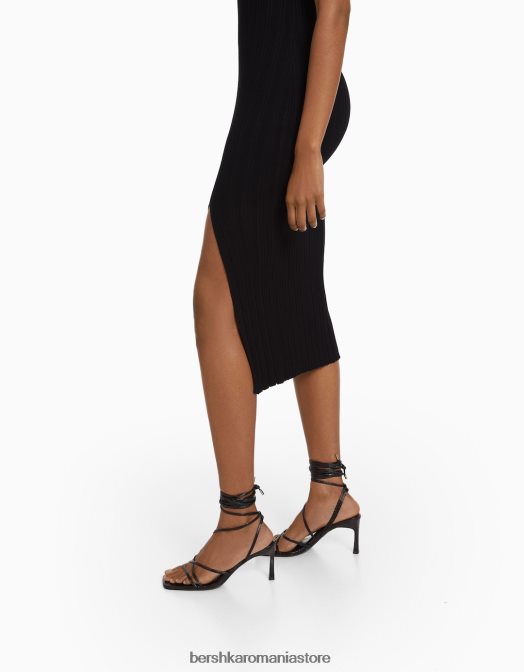 Bershka femei rochie midi din tricot fără mâneci negru Z86D221 îmbrăcăminte