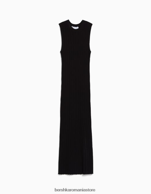 Bershka femei rochie midi din tricot fără mâneci negru Z86D221 îmbrăcăminte