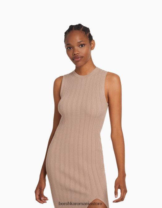 Bershka femei rochie midi din tricot fără mâneci nisip Z86D220 îmbrăcăminte