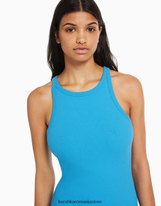 Bershka femei rochie midi fără mâneci cu nervuri albastru Z86D2 îmbrăcăminte