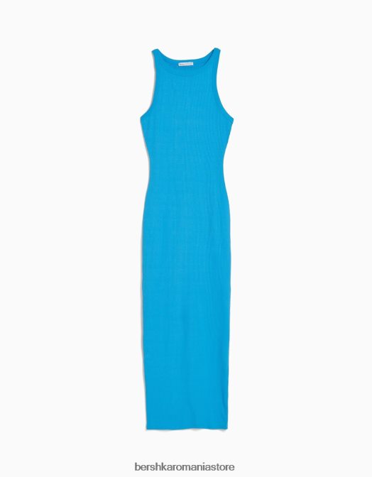 Bershka femei rochie midi fără mâneci cu nervuri albastru Z86D2 îmbrăcăminte