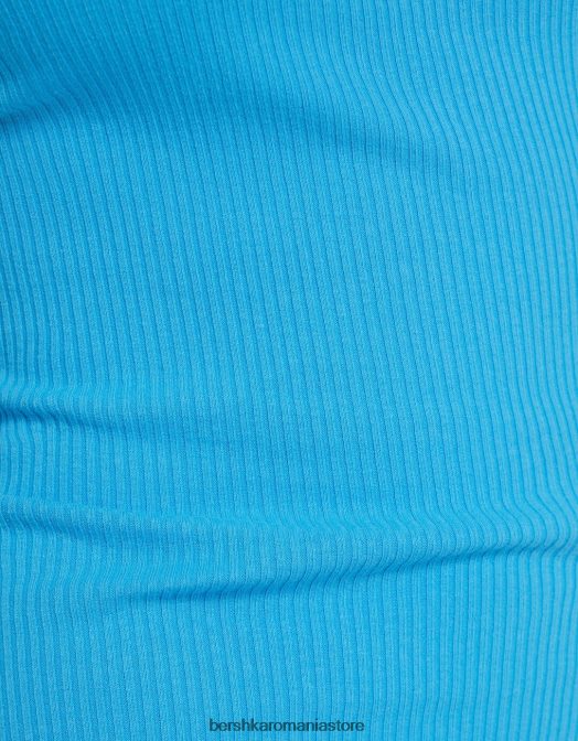 Bershka femei rochie midi fără mâneci cu nervuri albastru Z86D2 îmbrăcăminte