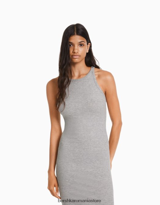 Bershka femei rochie midi fără mâneci cu nervuri gri Z86D3 îmbrăcăminte