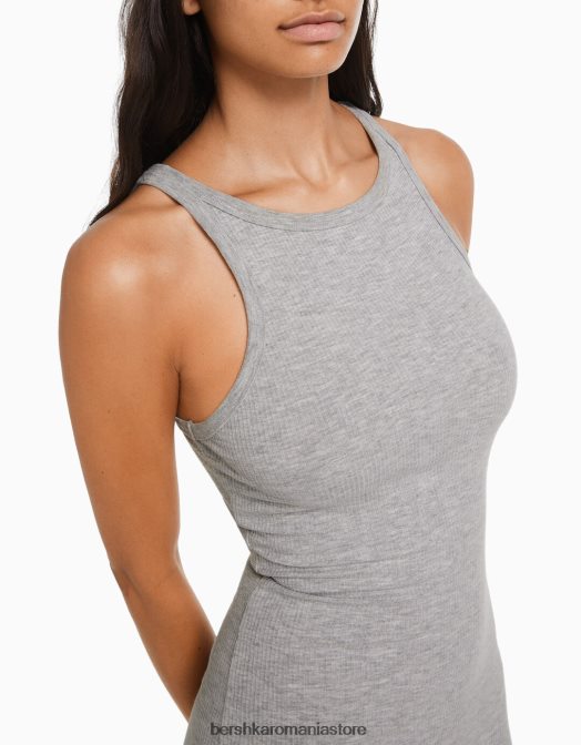 Bershka femei rochie midi fără mâneci cu nervuri gri Z86D3 îmbrăcăminte
