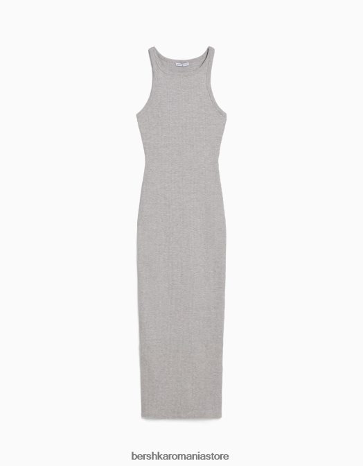 Bershka femei rochie midi fără mâneci cu nervuri gri Z86D3 îmbrăcăminte