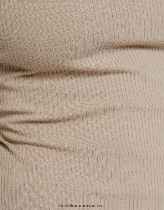 Bershka femei rochie midi fără mâneci cu nervuri nisip Z86D4 îmbrăcăminte
