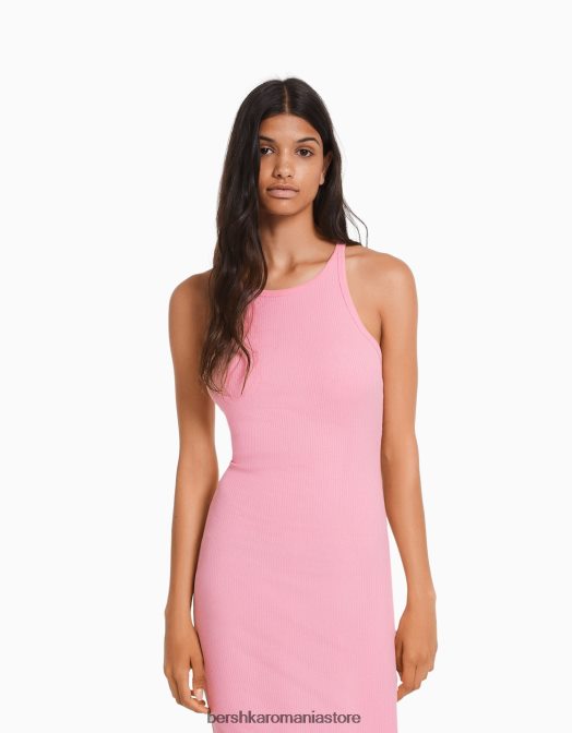 Bershka femei rochie midi fără mâneci cu nervuri roz Z86D7 îmbrăcăminte
